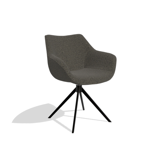Chaise de salle à manger Padua 6333 en tissu Ascot Mouse (chocolat), pied pivotant en noir, vue de trois-quarts