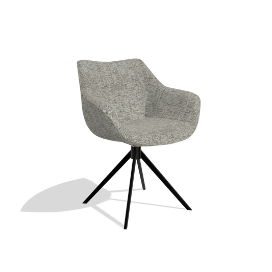Chaise de salle à manger Padua 6333 en tissu Be Fine 120 (gris), pied pivotant en noir, vue de trois-quarts