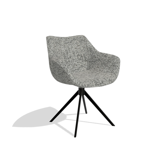 Chaise de salle à manger Padua 6333 en tissu Be Fine 45 (taupe), pied pivotant en noir, vue de trois-quarts