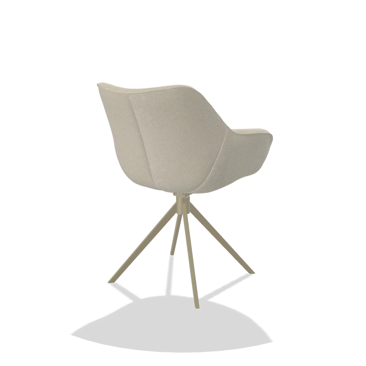 Dining Chair Padua 6333 in Boogie 84 fabric (light grey), champagne swivel base, back angled view