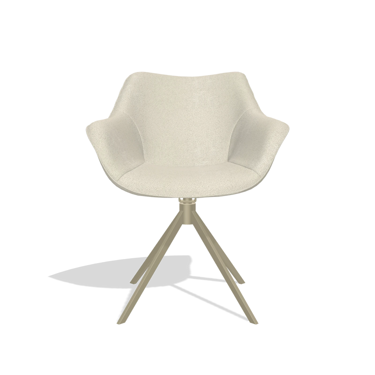 Dining Chair Padua 6333 in Boogie 84 fabric (light grey), champagne swivel base, front view
