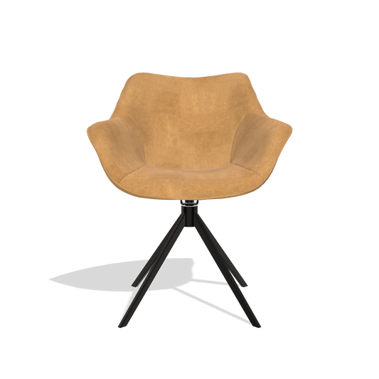 Chaise de salle à manger Padua 6333 en tissu Bull 16 (ocre), pied pivotant en noir, vue de face