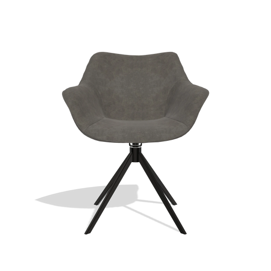 Chaise de salle à manger Padua 6333 en tissu Bull 18 (gris foncé), pied pivotant en noir, vue de face