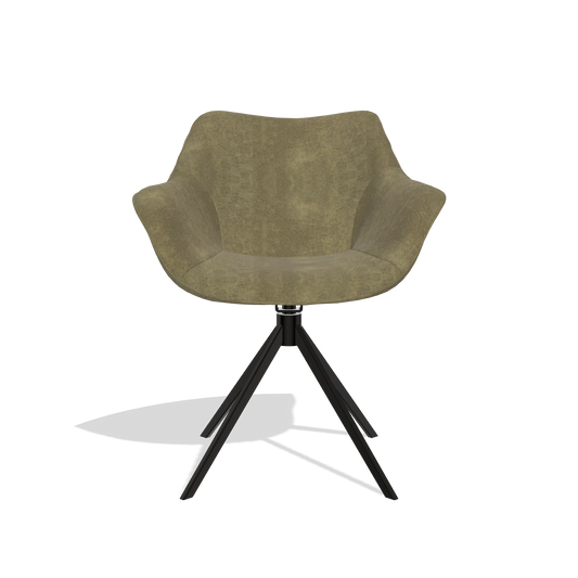Chaise de salle à manger Padua 6333 en tissu Bull 59 (olive), pied pivotant en noir, vue de face