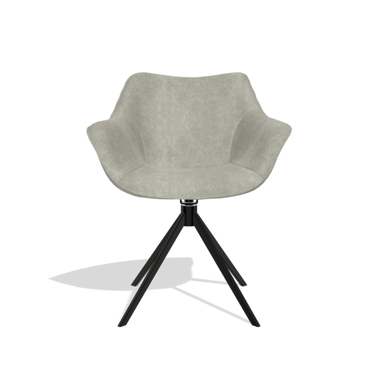 Chaise de salle à manger Padua 6333 en tissu Bull 65 (grège), pied pivotant en noir, vue de face