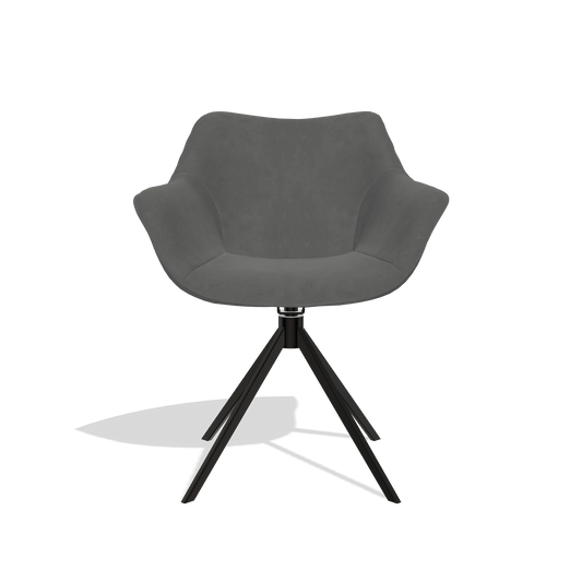 Chaise de salle à manger Padua 6333 en tissu Bull 67 (gris foncé), pied pivotant en noir, vue de face