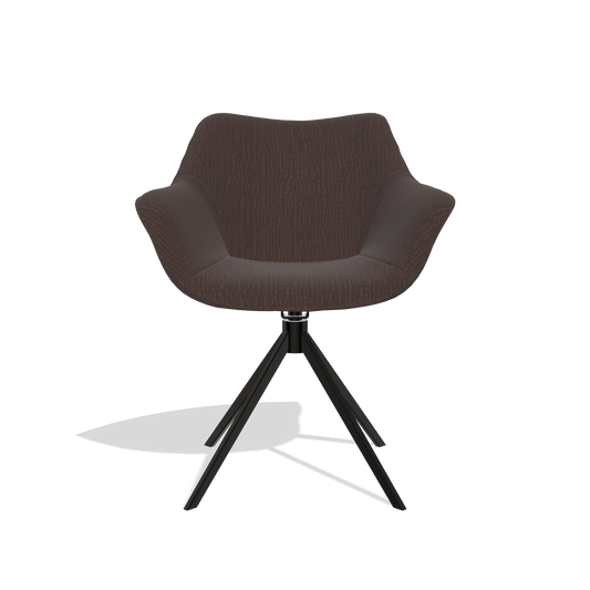 Chaise de salle à manger Padua 6333 en tissu Energy 34 (chocolat), pied pivotant en noir, vue de face