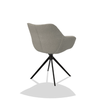 Silla de comedor Padua 6333 en tela Glory 01 (greige), base giratoria en negro, vista trasera en ángulo