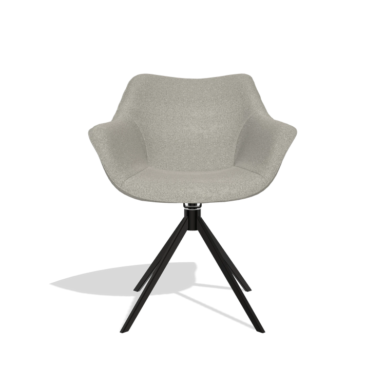 Silla de comedor Padua 6333 en tela Glory 01 (greige), base giratoria en negro, vista frontal
