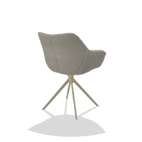 Silla de comedor Padua 6333 en tela Glory 01 (greige), base giratoria en champán, vista trasera en ángulo