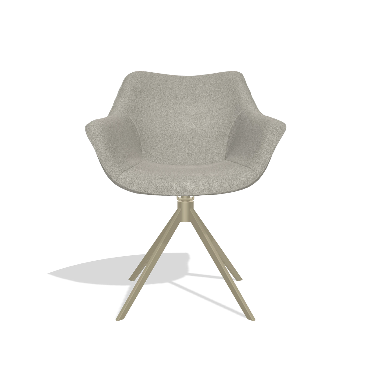 Silla de comedor Padua 6333 en tela Glory 01 (greige), base giratoria en champán, vista frontal