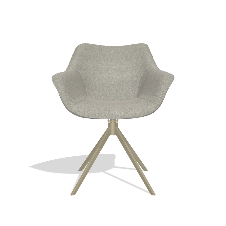 Silla de comedor Padua 6333 en tela Glory 01 (greige), base giratoria en champán, vista frontal