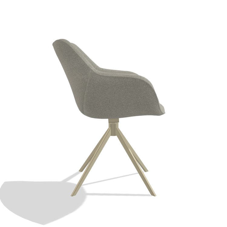 Silla de comedor Padua 6333 en tela Glory 01 (greige), base giratoria en champán, vista lateral