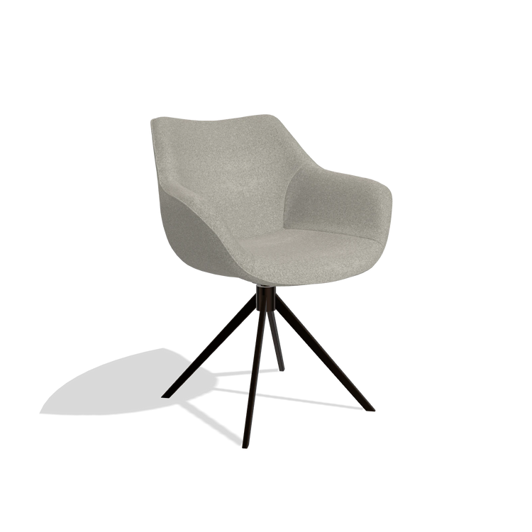 Silla de comedor Padua 6333 en tela Glory 01 (greige), base giratoria en espresso, vista en ángulo
