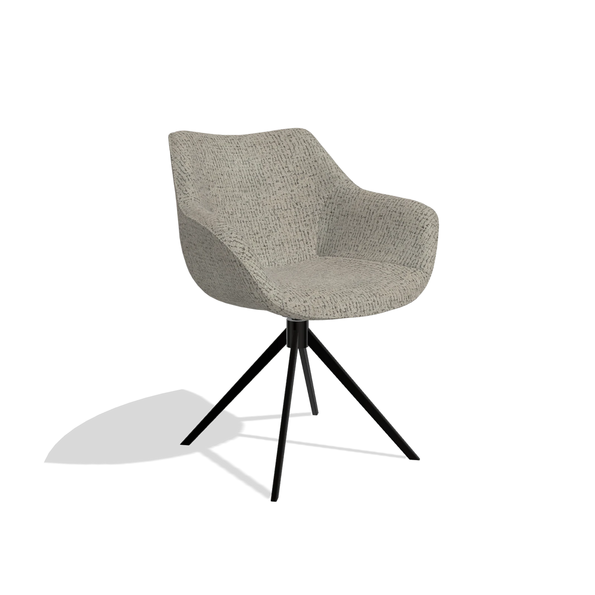 Dining Chair Padua 6333 in Horta 01 fabric (grey), black swivel base, angled view