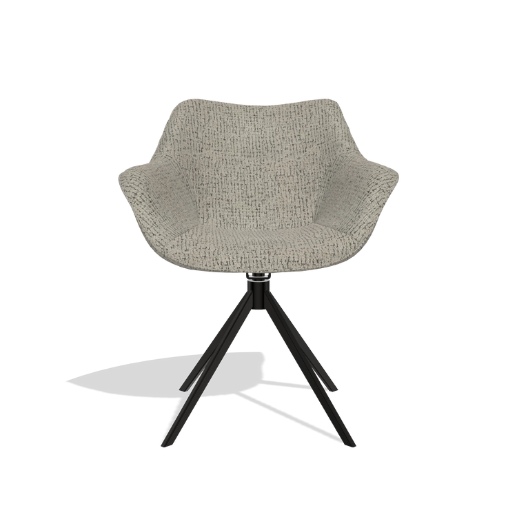 Dining Chair Padua 6333 in Horta 01 fabric (grey), black swivel base, front view