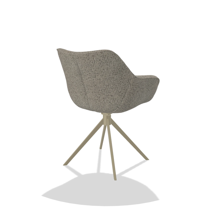 Dining Chair Padua 6333 in Horta 01 fabric (grey), champagne swivel base, back angled view