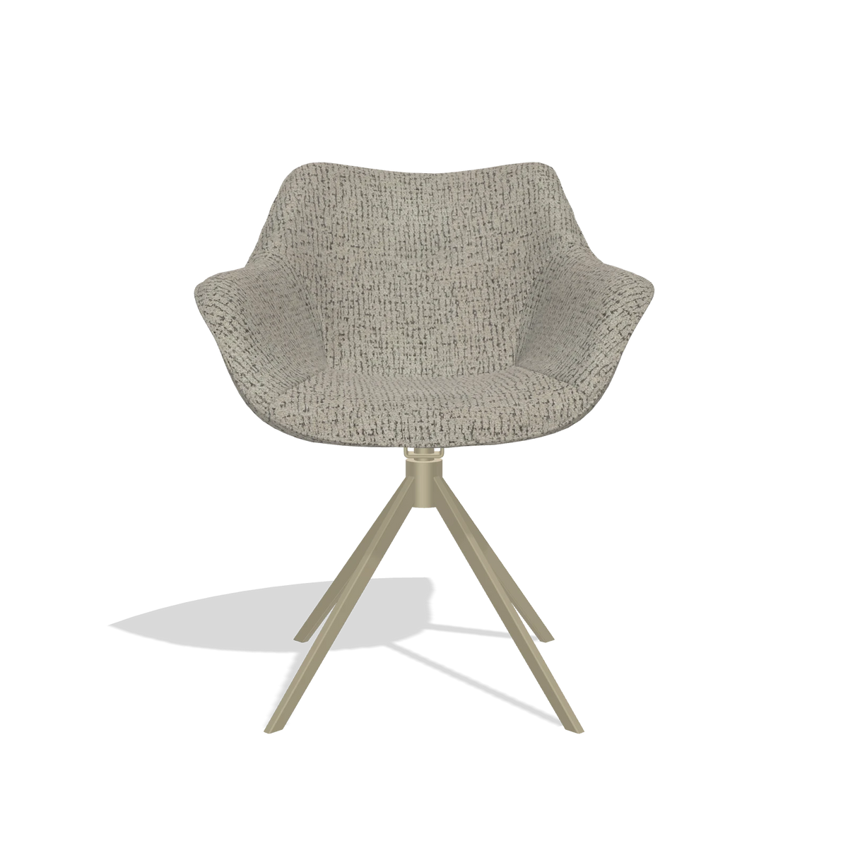 Dining Chair Padua 6333 in Horta 01 fabric (grey), champagne swivel base, front view
