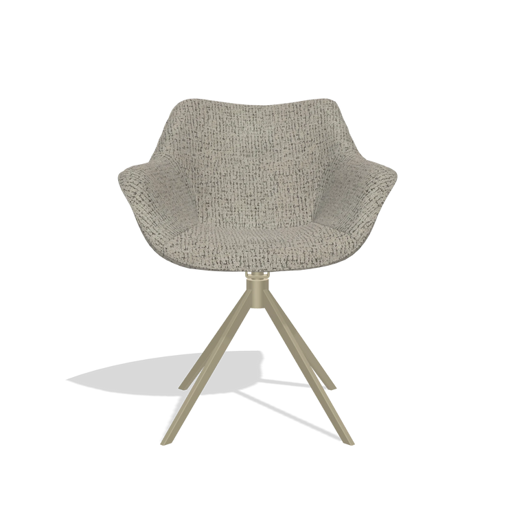 Dining Chair Padua 6333 in Horta 01 fabric (grey), champagne swivel base, front view