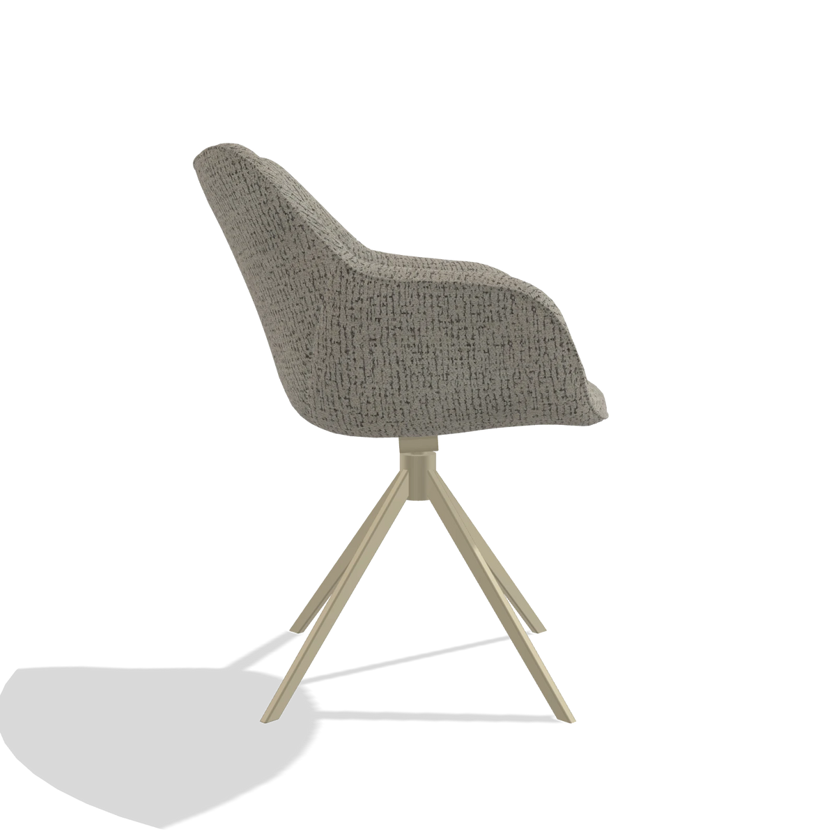 Dining Chair Padua 6333 in Horta 01 fabric (grey), champagne swivel base, side view