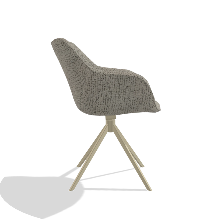 Dining Chair Padua 6333 in Horta 01 fabric (grey), champagne swivel base, side view