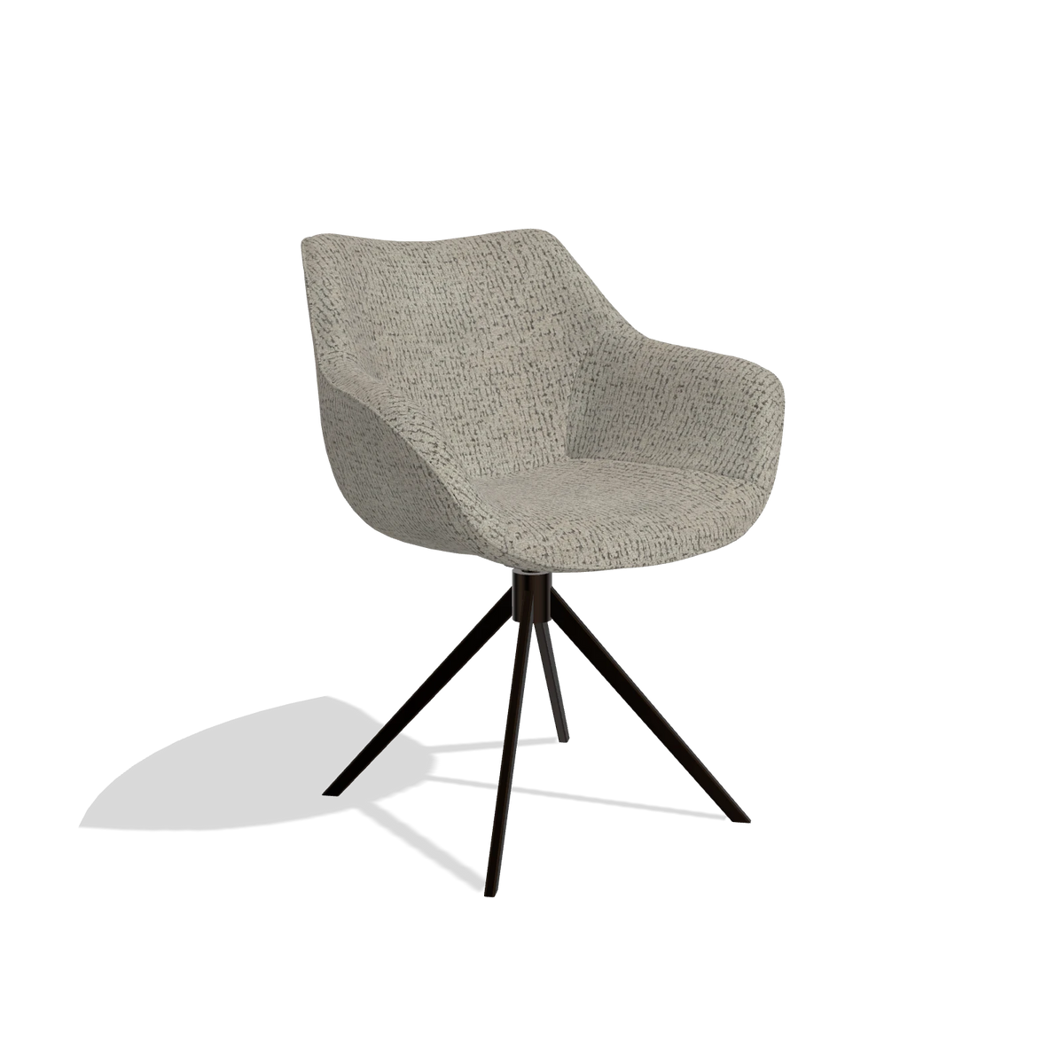 Dining Chair Padua 6333 in Horta 01 fabric (grey), espresso swivel base, angled view