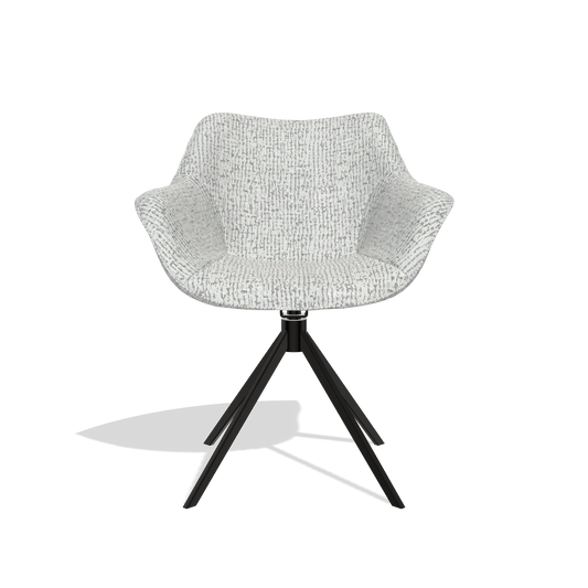 Chaise de salle à manger Padua 6333 en tissu Horta 101 (gris clair), pied pivotant en noir, vue de face