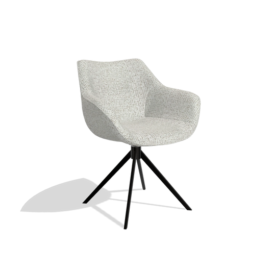Chaise de salle à manger Padua 6333 en tissu Horta 186 (gris clair), pied pivotant en noir, vue de trois-quarts