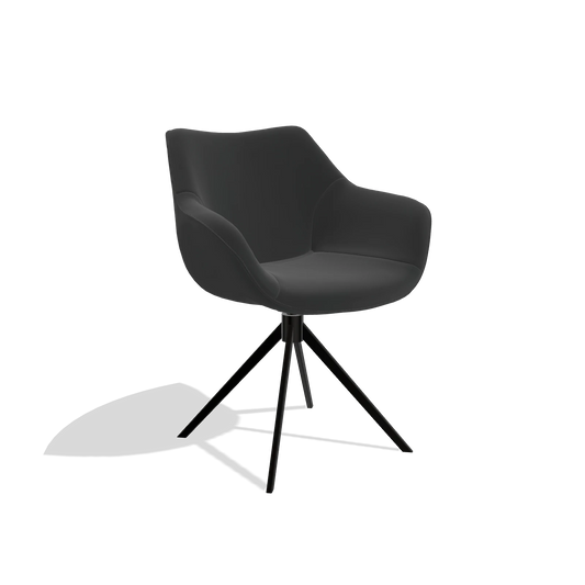Silla de comedor Padua 6333 en Piel A804 (negro), base giratoria en negro, vista en ángulo