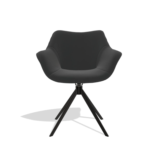 Silla de comedor Padua 6333 en Piel A804 (negro), base giratoria en negro, vista frontal