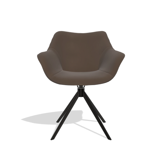 Silla de comedor Padua 6333 en Piel A825 (marrón), base giratoria en negro, vista frontal