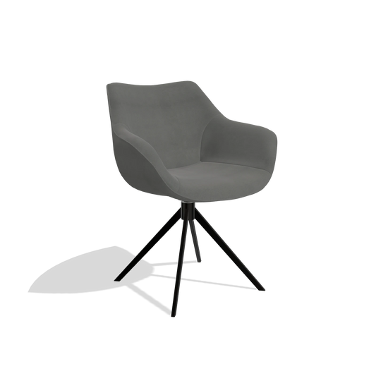 Silla de comedor Padua 6333 en Piel B400 (gris oscuro), base giratoria en negro, vista en ángulo