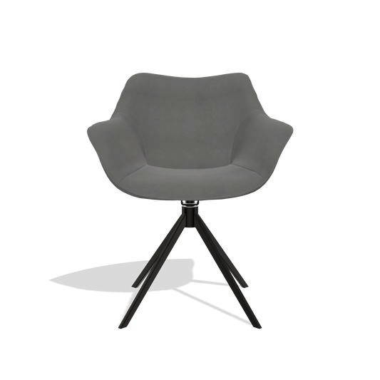 Silla de comedor Padua 6333 en Piel B400 (gris oscuro), base giratoria en negro, vista frontal