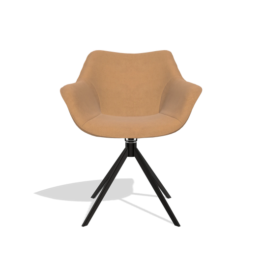 Silla de comedor Padua 6333 en Piel B401 (mostaza), base giratoria en negro, vista frontal