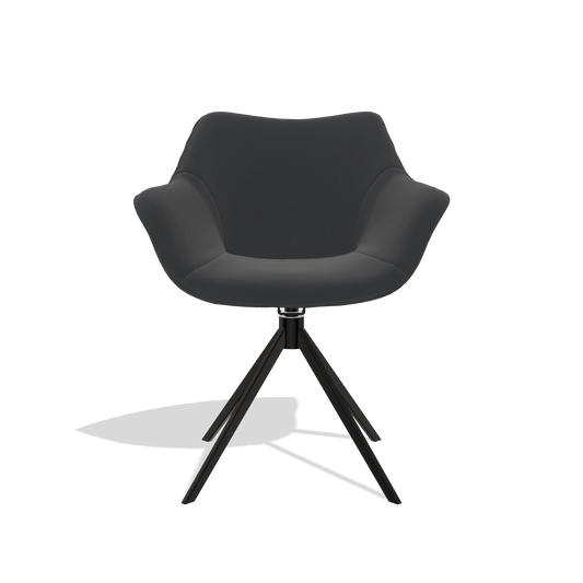 Silla de comedor Padua 6333 en Piel B500 (negro), base giratoria en negro, vista frontal