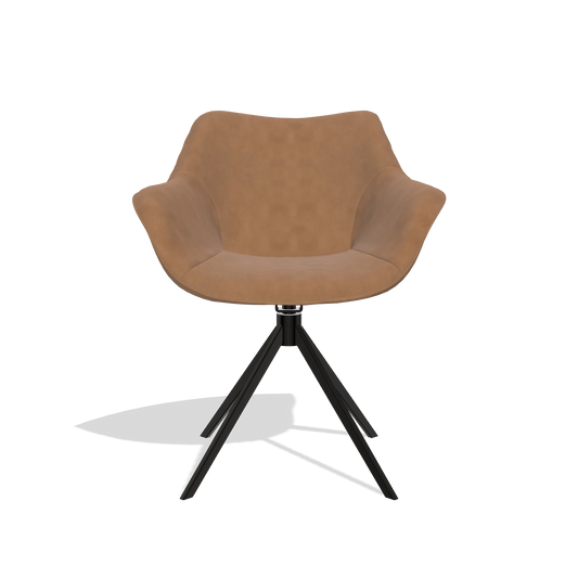 Silla de comedor Padua 6333 en Piel B501 (caramelo), base giratoria en negro, vista frontal