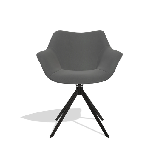 Silla de comedor Padua 6333 en Piel B502 (gris oscuro), base giratoria en negro, vista frontal