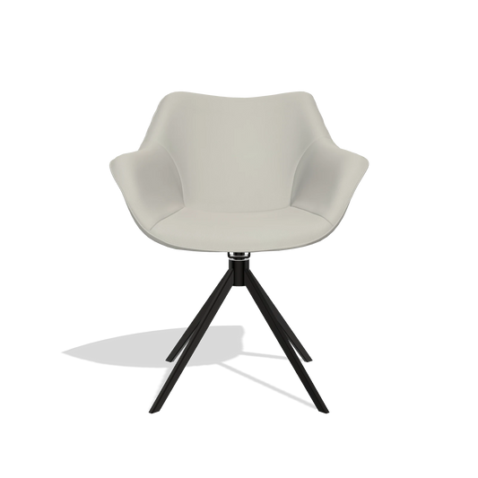 Silla de comedor Padua 6333 en Piel B506 (gris claro), base giratoria en negro, vista frontal