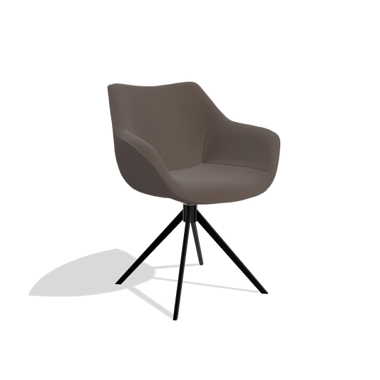 Silla de comedor Padua 6333 en Piel B535 (marrón), base giratoria en negro, vista en ángulo