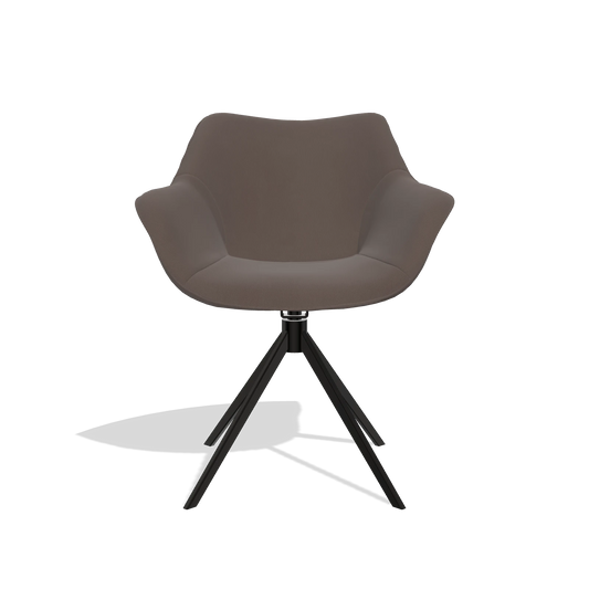 Silla de comedor Padua 6333 en Piel B535 (marrón), base giratoria en negro, vista frontal
