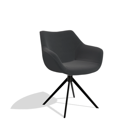 Silla de comedor Padua 6333 en Piel B900 (negro), base giratoria en negro, vista en ángulo