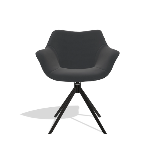 Silla de comedor Padua 6333 en Piel B900 (negro), base giratoria en negro, vista frontal