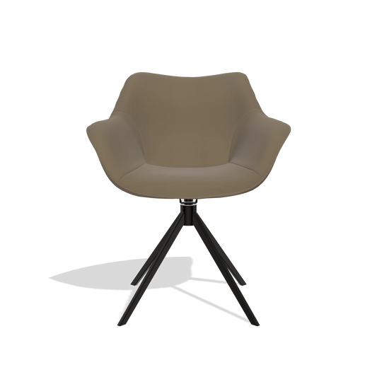 Silla de comedor Padua 6333 en Piel B901 (oliva), base giratoria en negro, vista frontal