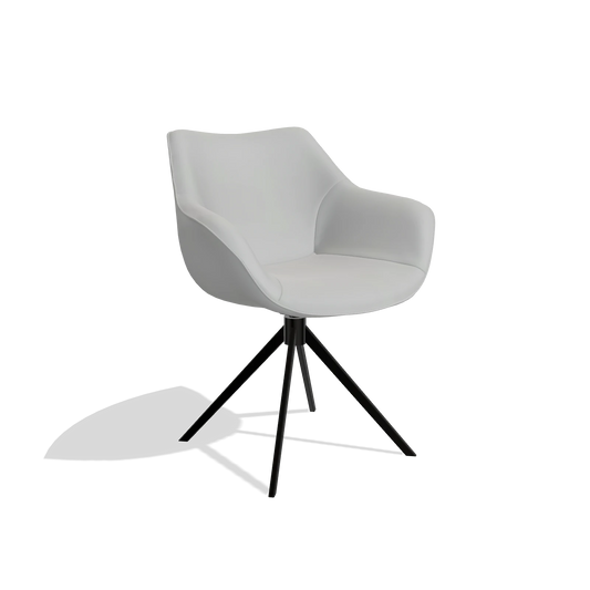 Silla de comedor Padua 6333 en Piel B904 (gris claro), base giratoria en negro, vista en ángulo
