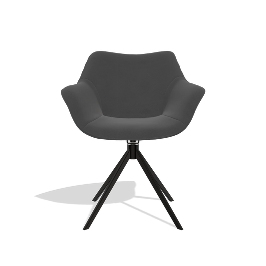 Silla de comedor Padua 6333 en Piel B905 (antracita), base giratoria en negro, vista frontal