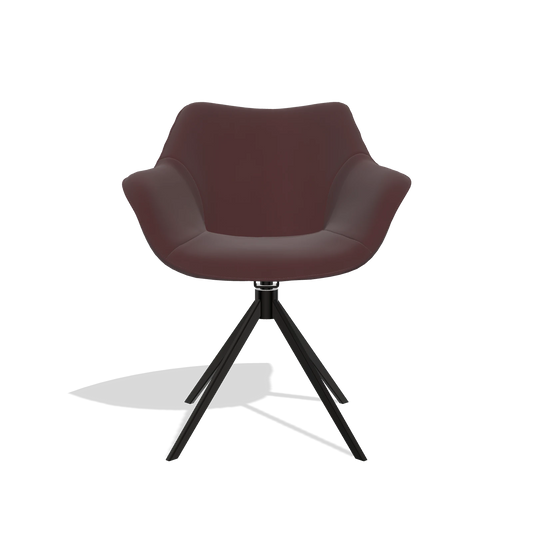 Silla de comedor Padua 6333 en Piel B938 (chocolate), base giratoria en negro, vista frontal