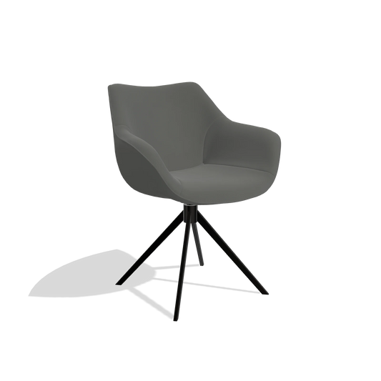 Silla de comedor Padua 6333 en Piel B945 (gris oscuro), base giratoria en negro, vista en ángulo