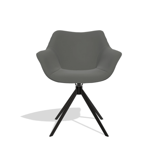 Silla de comedor Padua 6333 en Piel B945 (gris oscuro), base giratoria en negro, vista frontal