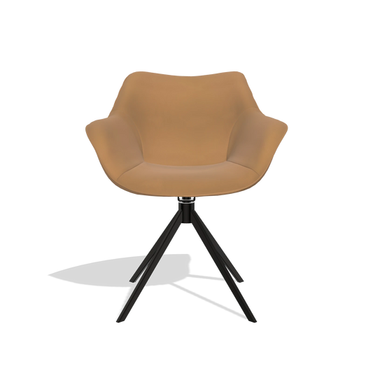 Silla de comedor Padua 6333 en Piel B947 (caramelo), base giratoria en negro, vista frontal