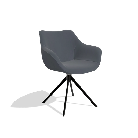 Silla de comedor Padua 6333 en Piel B961 (gris oscuro), base giratoria en negro, vista en ángulo